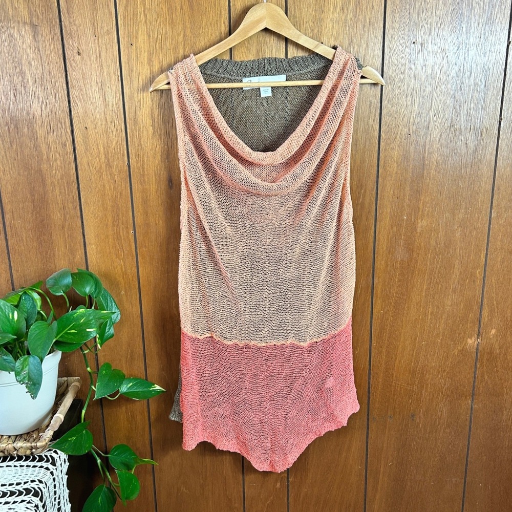 Vintage Curio‎ New York Sleeveless Cowl Neck Knit Tank Top Shirt Size L Bohemian